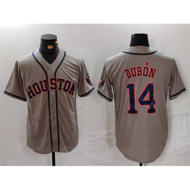 Houston Astros #14 Mauricio Dub¨®n Grey FEDASGOGE Cool Base Stitched Jersey