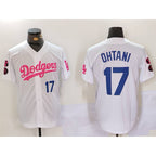 Los Angeles Dodgers #17 Shohei Ohtani White Pink FEDASGOGE Vin & Kobe Patch Stitched Jersey1