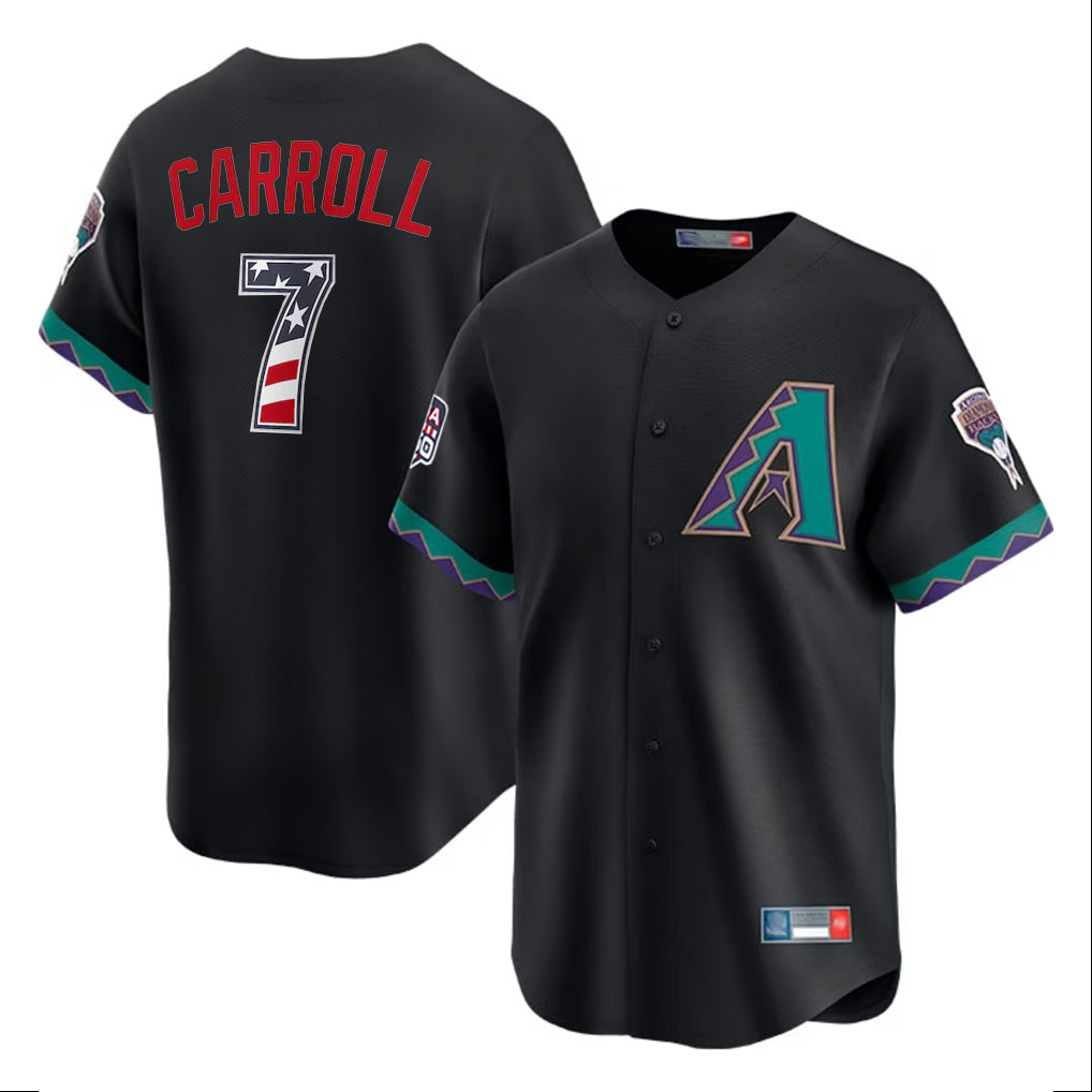Arizona Diamondbacks #7 Corbin Carroll Player Black FEDASGOGE USA 250 Fourth of July Home Game Stitched Jerseys
