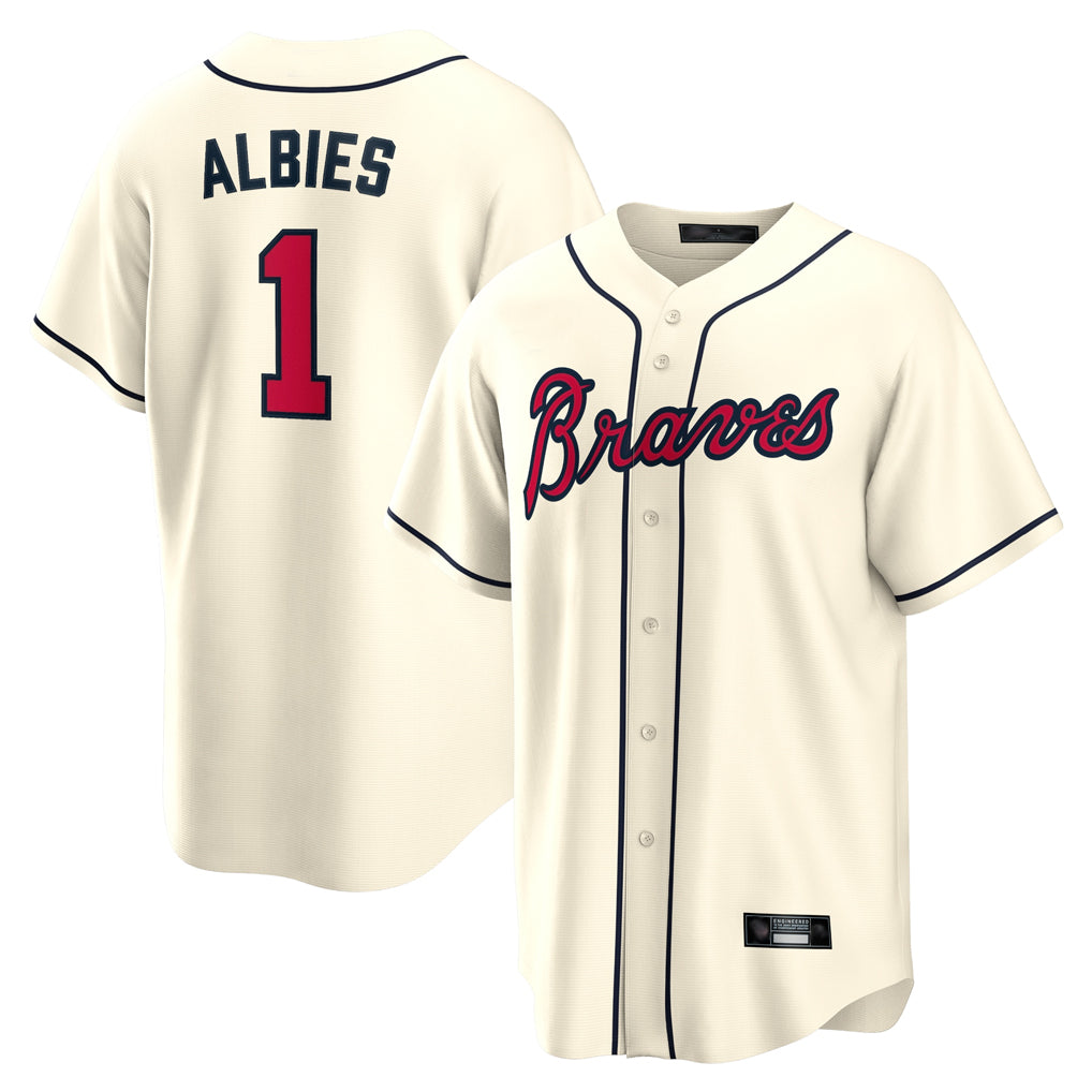 Atlanta Braves #1 Ozzie Albies Player Cream FEDASGOGE Home Game Stitched Jerseys
