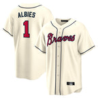 Atlanta Braves #1 Ozzie Albies Player Cream FEDASGOGE Home Game Stitched Jerseys