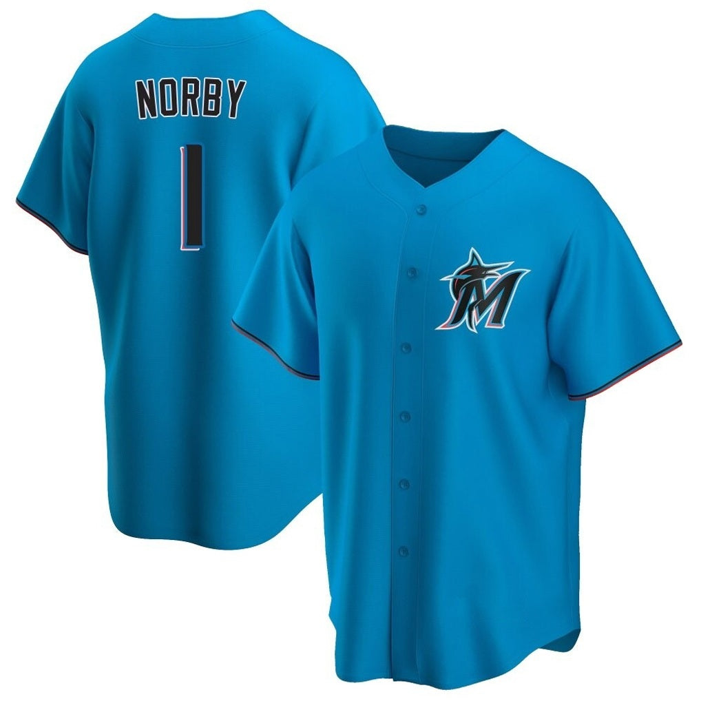 Miami Marlins #1 Connor Norby Player Blue FEDASGOGE Home Game Stitched Jerseys