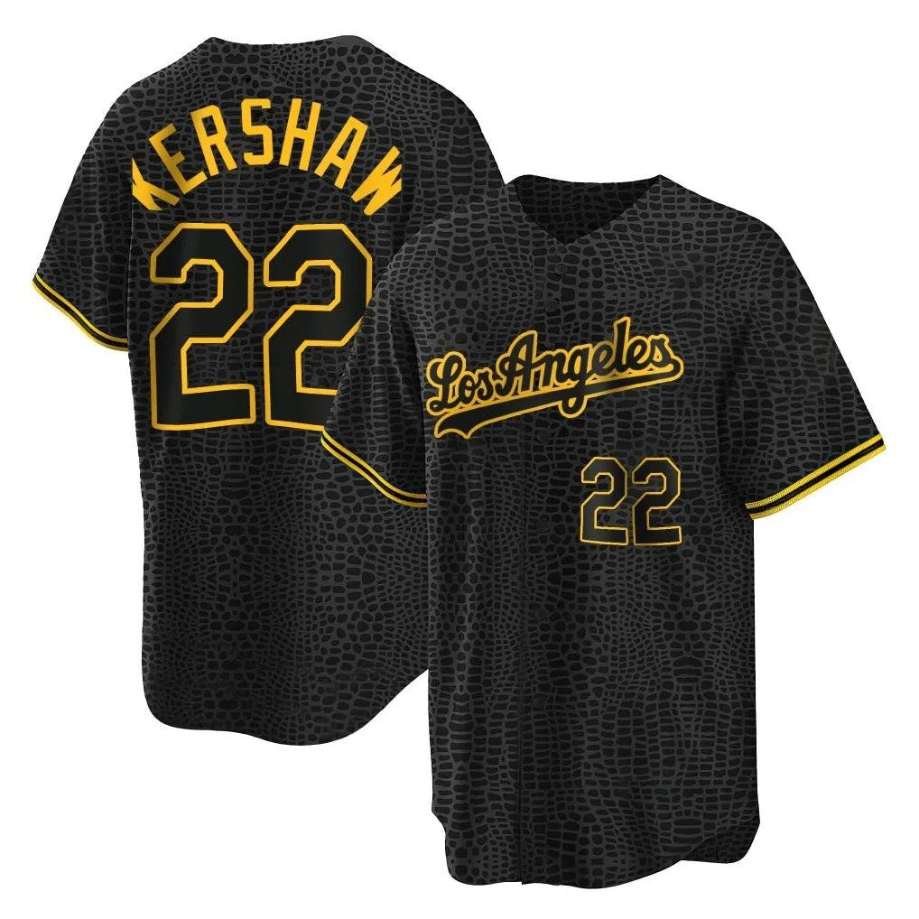 Los Angeles Dodgers #22 Clayton Kershaw Player Black FEDASGOGE Snake Skin City Game Home Stitched Jerseys