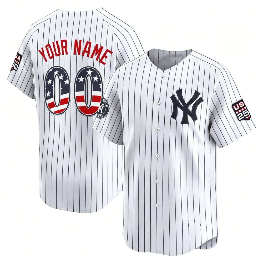 Custom New York Yankees White FEDASGOGE USA 250 Fourth of July Limited Stitched Jersey