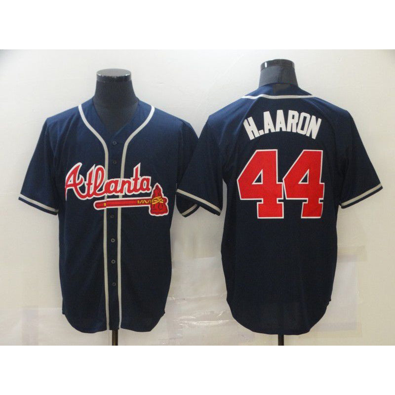 Atlanta Braves #44 Hank Aaron Navy Blue FEDASGOGE Stitched Cool Base Jersey