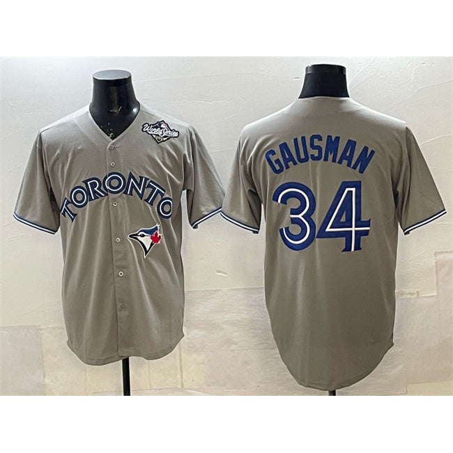 Toronto Blue Jays #34 Kevin Gausman Gray FEDASGOGE 2025 World Series Cool Base Stitched Jersey