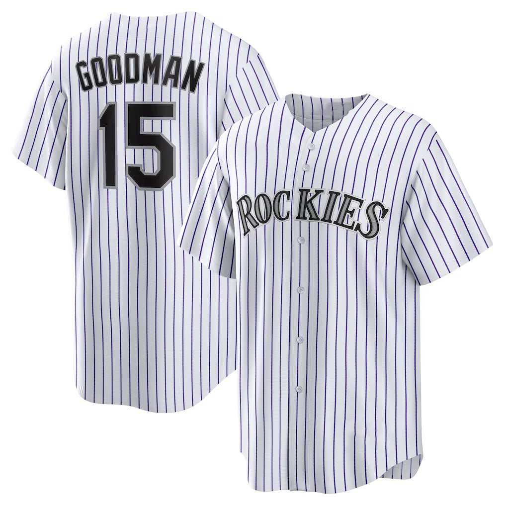 Colorado Rockies #15 Hunter Goodman White FEDASGOGE Home Replica Jersey