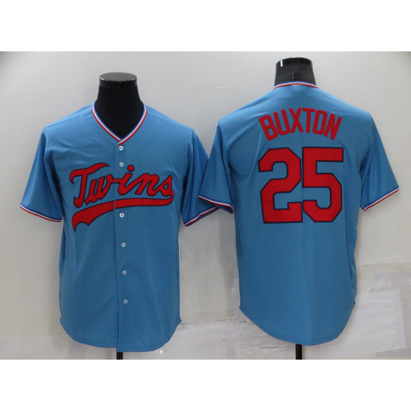 Minnesota Twins #25 Byron Buxton Light Blue FEDASGOGE Pullover Throwback Cooperstown Jersey