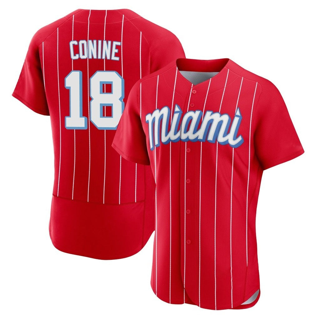 Miami Marlins #18 Griffin Conine Player Red FEDASGOGE City Connect Home Limited Elite Stitched Jerseys