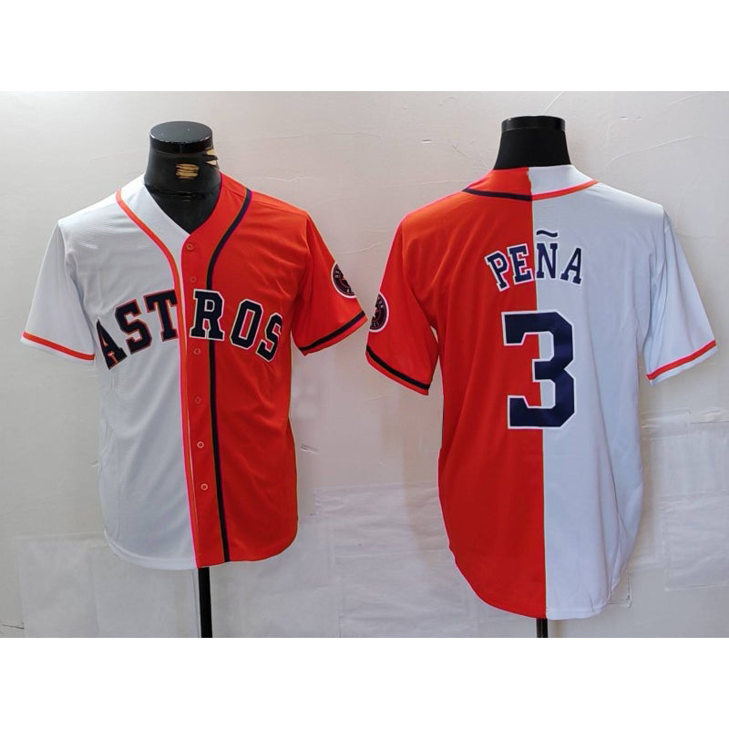 Houston Astros #3 Jeremy Pena White Orange FEDASGOGE Split Stitched Jersey