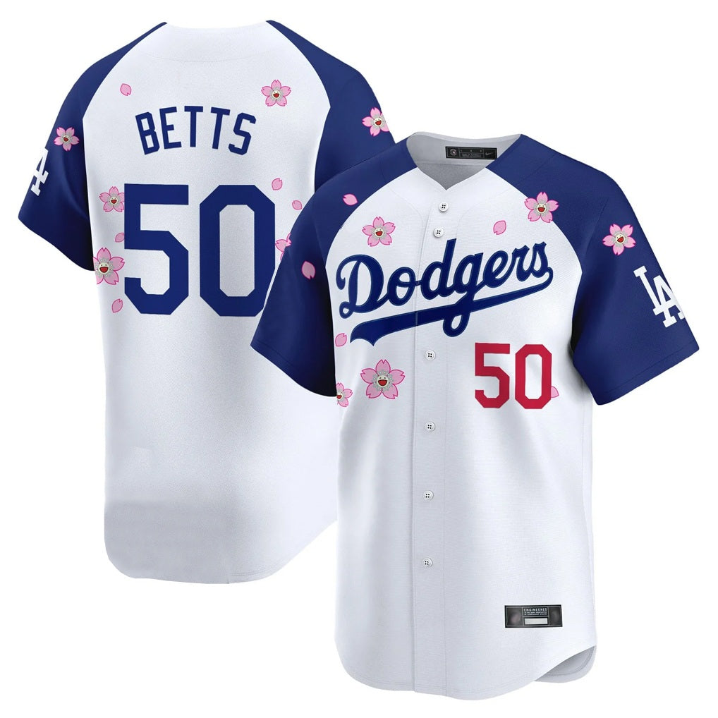 Los Angeles Dodgers #50 Mookie Betts Player White-Royal FEDASGOGE Tokyo Series Vapor Premier Limited Stitched Jerseys