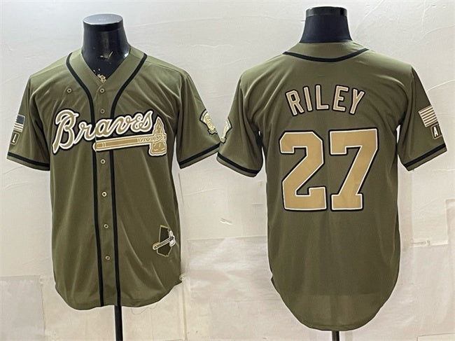 Atlanta Braves #27 Austin Riley Olive FEDASGOGE 2026 Armed Forces Day Stitched Jersey