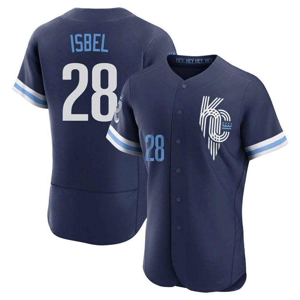 Kansas City Royals #28 Kyle Isbel Player Navy FEDASGOGE City Connect Limited Elite Home Stitched Jerseys