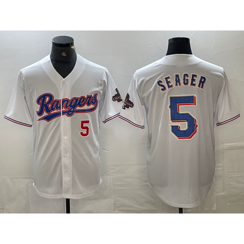 Texas Rangers #5 Corey Seager Number White FEDASGOGE 2023 World Series Champions Cool Base Jersey 2