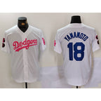 Los Angeles Dodgers #18 Yoshinobu Yamamoto White Pink FEDASGOGE Vin & Kobe Patch Stitched Jersey1