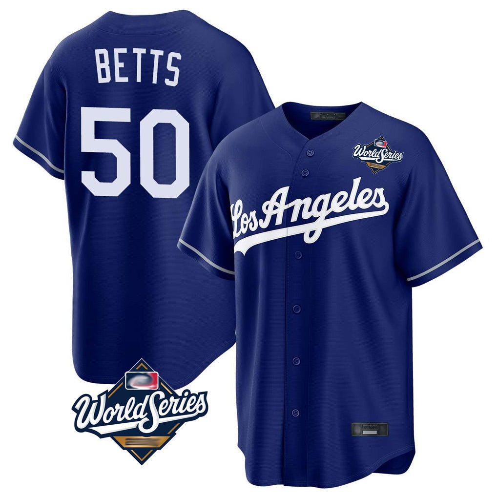 Los Angeles Dodgers #50 Mookie Betts Player Royal FEDASGOGE World Series Game Stitched Jerseys