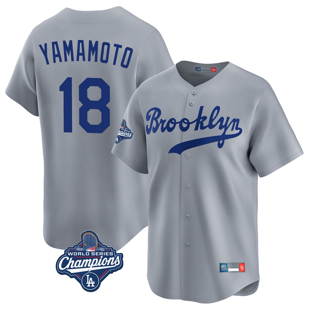 Los Angeles Dodgers #18 Yoshinobu Yamamoto Player Gray FEDASGOGE World Series Meet Game Limited Home Stitched Jerseys