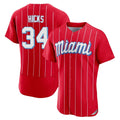 Miami Marlins #34 Liam Hicks Player Red FEDASGOGE City Connect Home Limited Elite Stitched Jerseys