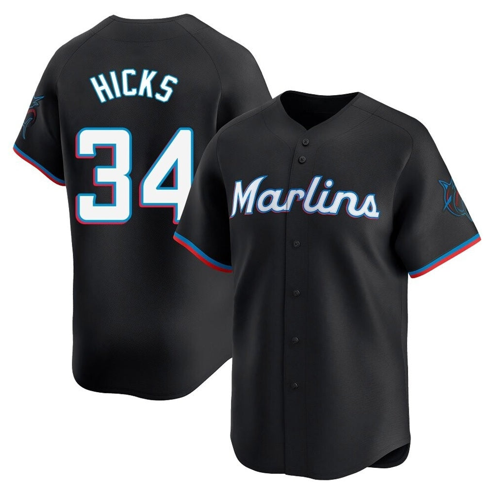 Miami Marlins #34 Liam Hicks Player Black FEDASGOGE Home Limited Stitched Jerseys