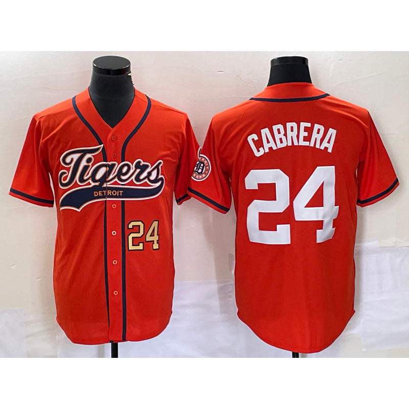 Detroit Tigers #24 Miguel Cabrera Number Orange FEDASGOGE Cool Base Stitched Jersey