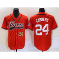 Detroit Tigers #24 Miguel Cabrera Number Orange FEDASGOGE Cool Base Stitched Jersey