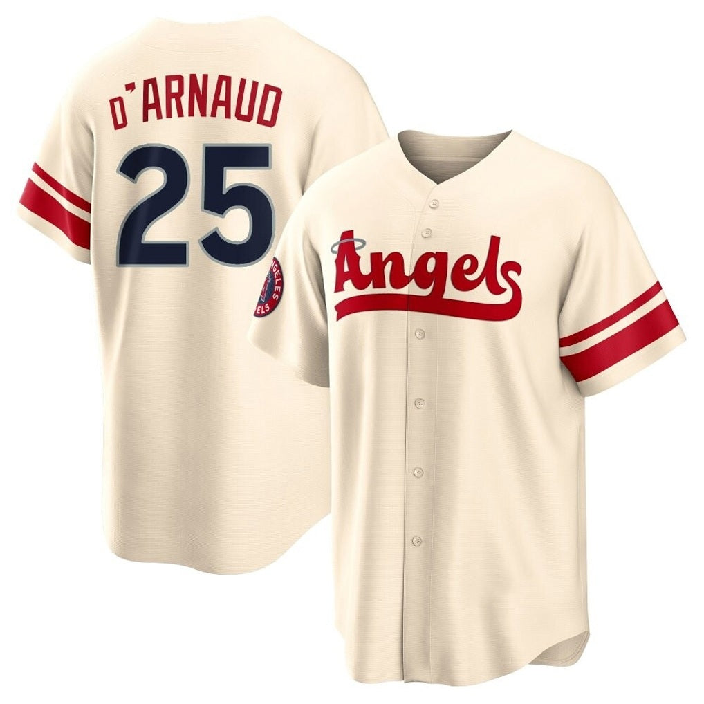 Los Angeles Angels #25 Travis d'Arnaud Player Cream FEDASGOGE City Connect Home Stitched Jerseys