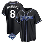 Los Angeles Dodgers #8 Enrique Hern¨¢ndez Player Black FEDASGOGE World Series Meet Carbon Limited Home Stitched Jerseys