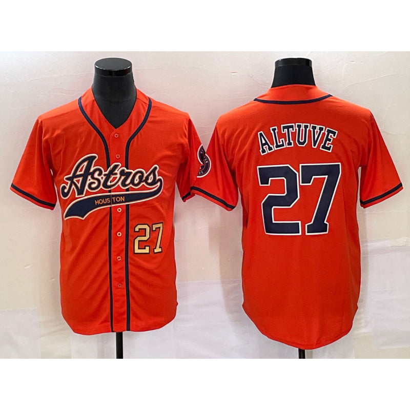 Houston Astros #27 Jose Altuve Number Orange FEDASGOGE With Patch Cool Base Stitched Jersey