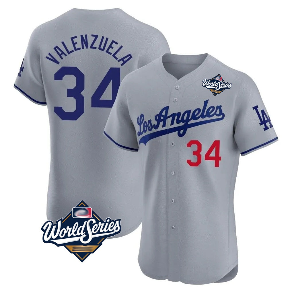 Los Angeles Dodgers #34 Fernando Valenzuela Player Gray FEDASGOGE World Series Limited Elite Home Stitched Jerseys