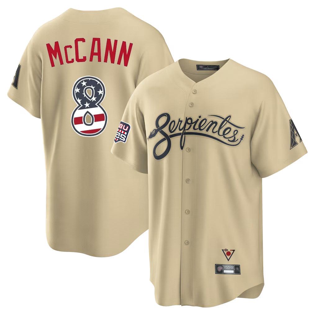 Arizona Diamondbacks #8 James McCann Player Tan FEDASGOGE USA 250 Fourth of July Home Game Stitched Jerseys