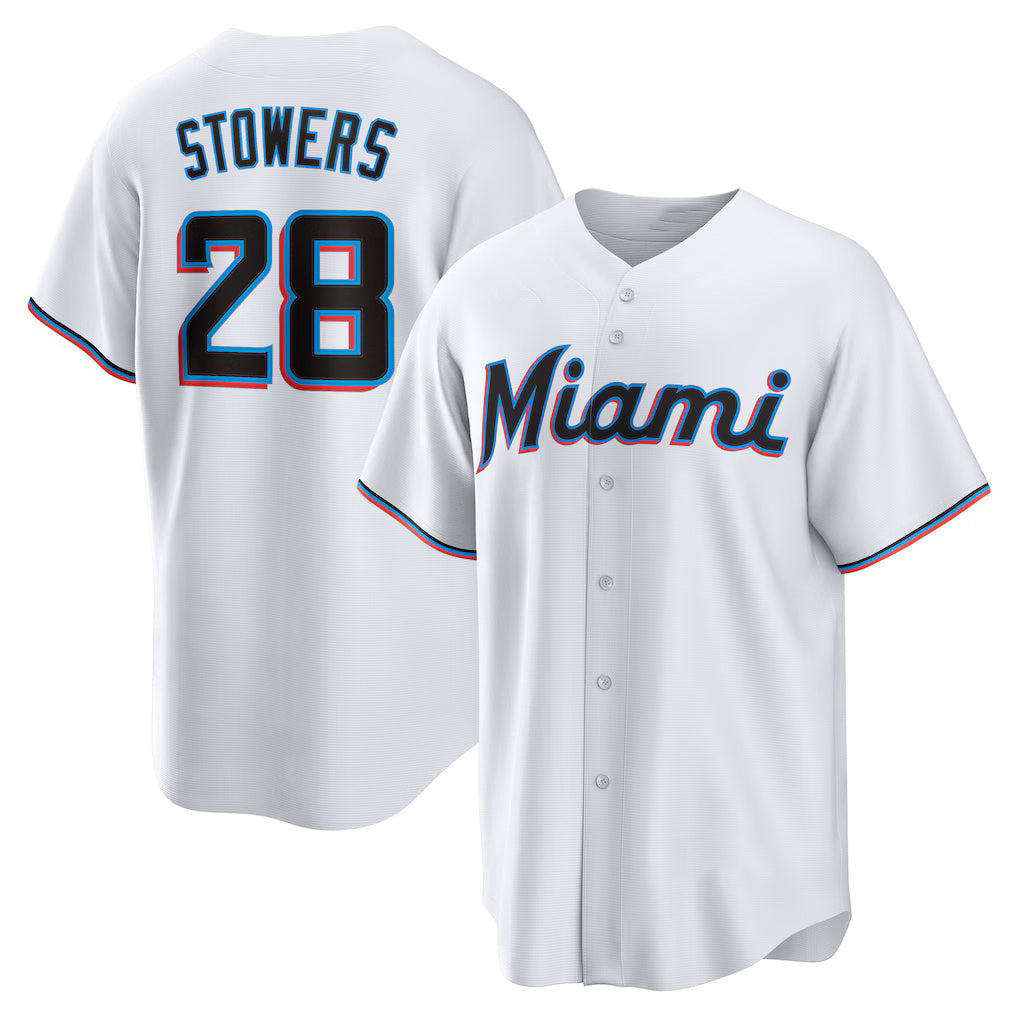 Miami Marlins #28 Kyle Stowers White FEDASGOGE Home Replica Jersey