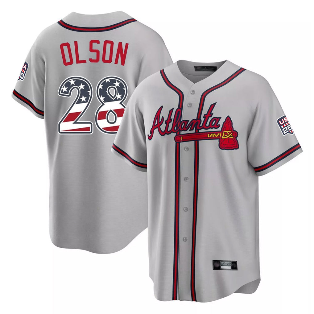 Atlanta Braves #28 Matt Olson Player Gray FEDASGOGE USA 250 Fourth Of July Limited Home Game Stitched Jerseys
