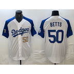 Los Angeles Dodgers #50 Mookie Betts Number White Blue FEDASGOGE Fashion Stitched Cool Base Limited Jersey 3