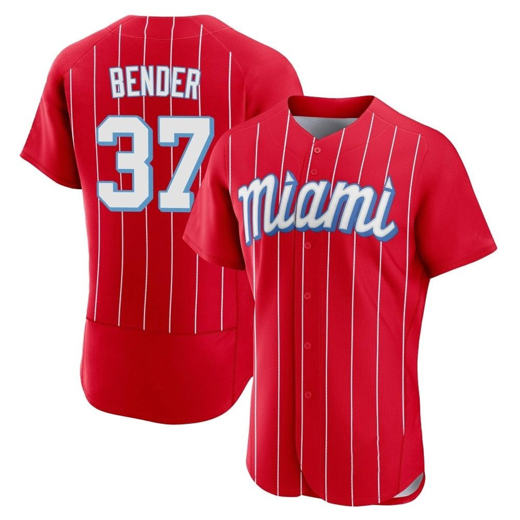 Miami Marlins #37 Anthony Bender Player Red FEDASGOGE City Connect Home Limited Elite Stitched Jerseys