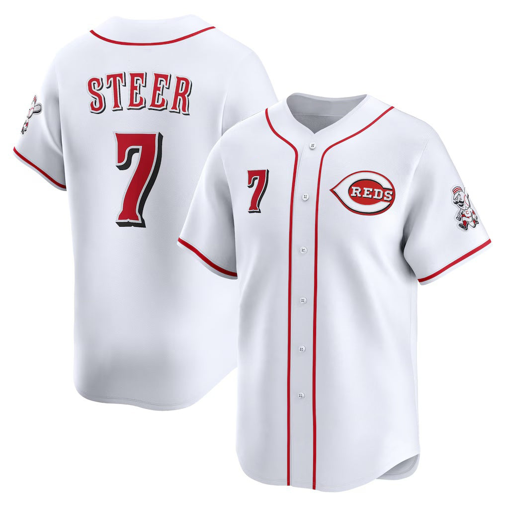Cincinnati Reds #7 Spencer Steer White FEDASGOGE Home Limited Player Jersey