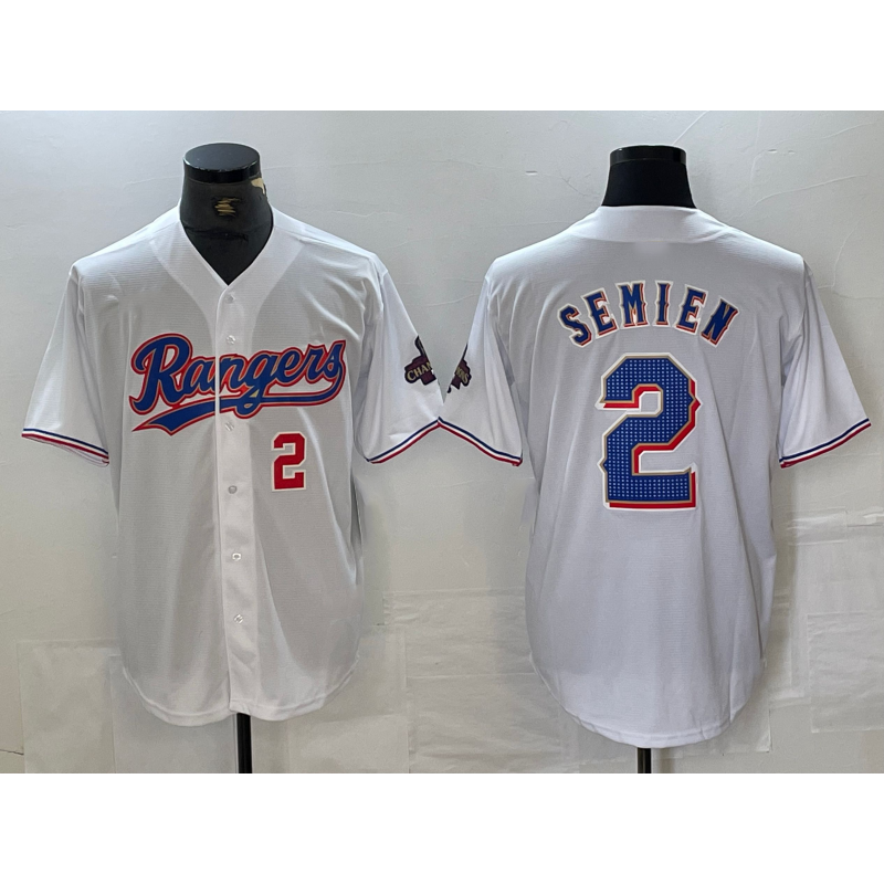 Texas Rangers #2 Marcus Semien Number White FEDASGOGE 2023 World Series Champions Cool Base Jerseys