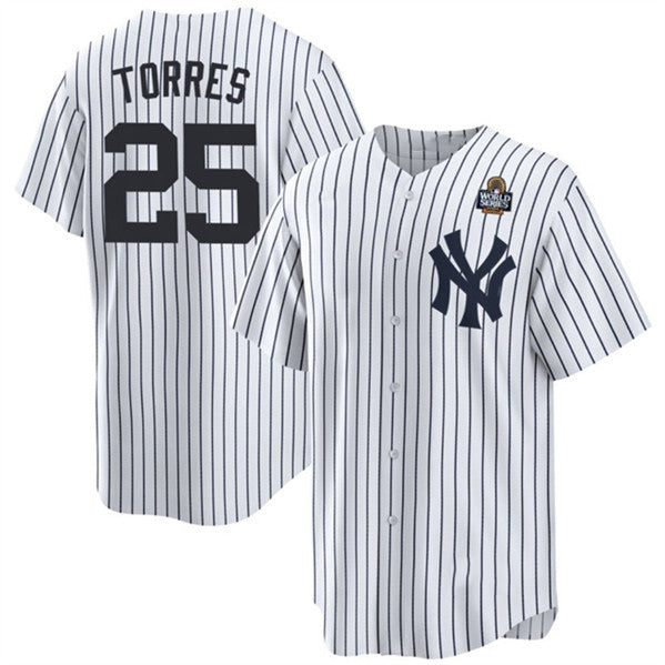 New York Yankees #25 Gleyber Torres White FEDASGOGE 2024 World Series With Name Cool Base Stitched Jersey