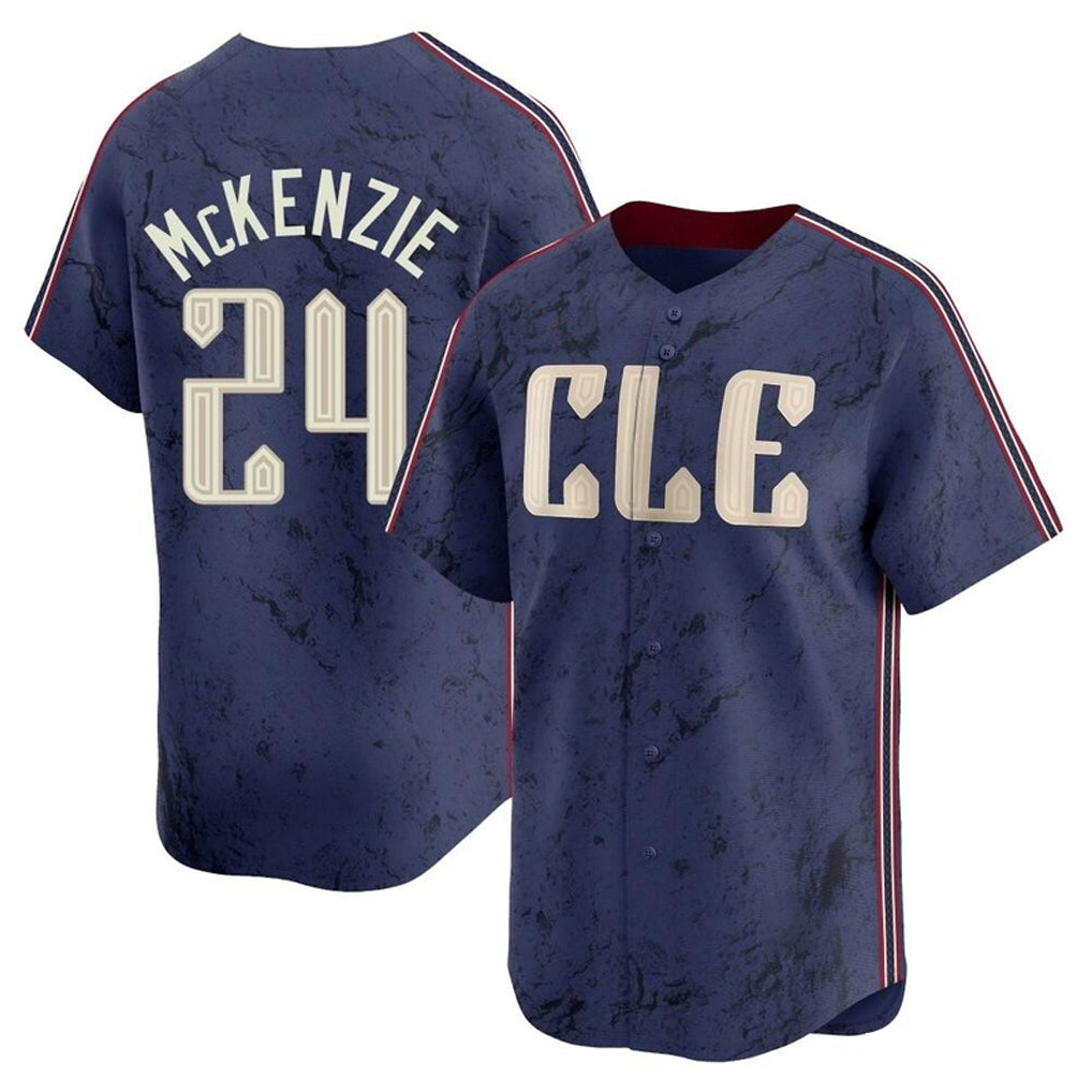 Cleveland Guardians #24 Triston McKenzie Player Navy FEDASGOGE City Connect Limited Home Stitched Jerseys