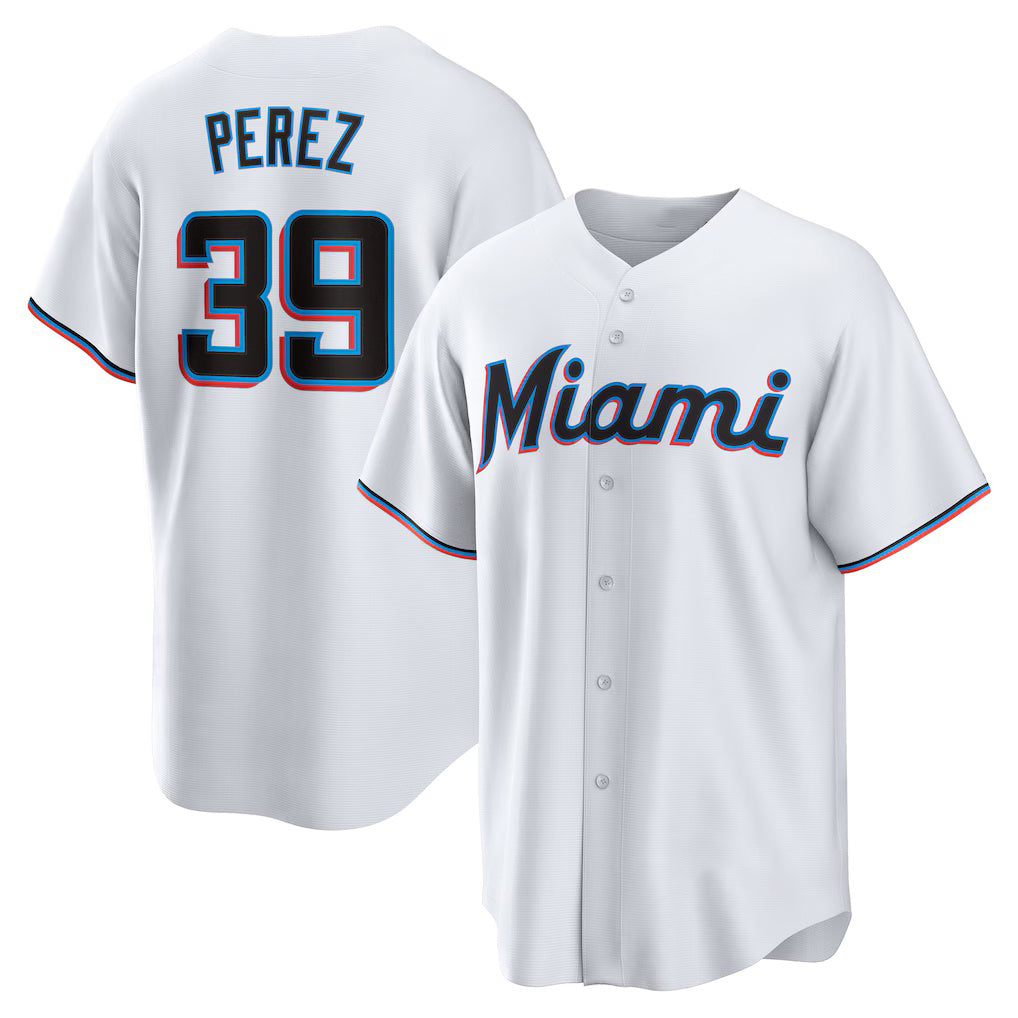Miami Marlins #39 Eury Perez White FEDASGOGE Home Replica Jersey