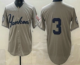 New York Yankees #3 Babe Ruth Grey FEDASGOGE Without Name Limited Jersey