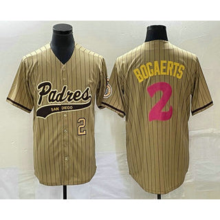 San Diego Padres #2 Xander Bogaerts Number Tan FEDASGOGE Pinstripe 2023 City Connect Cool Base Stitched Jersey