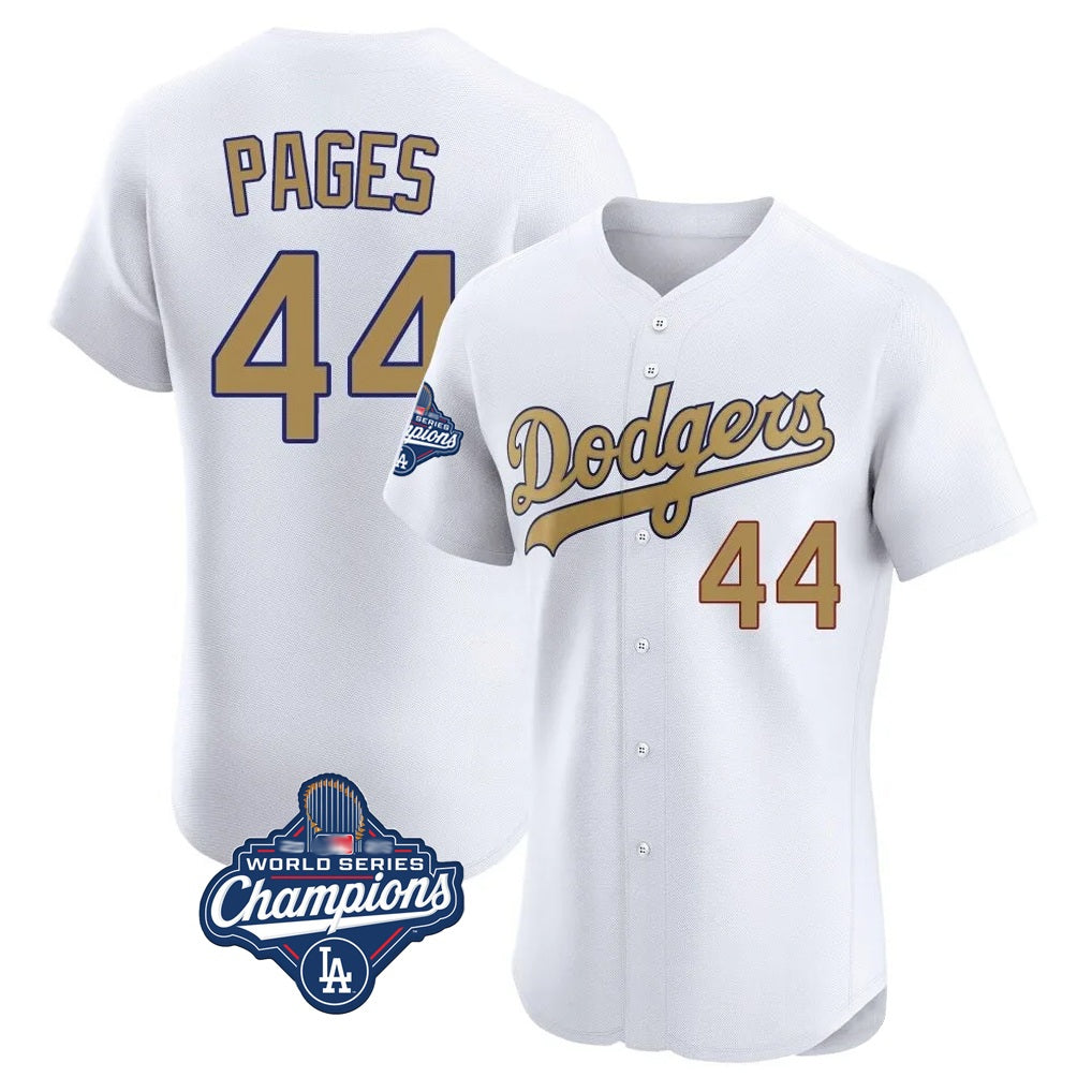 Los Angeles Dodgers #44 Andy Pages Player White Gold FEDASGOGE World Series Meet Limited Elite Home Stitched Jerseys