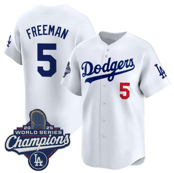 Los Angeles Dodgers #5 Freddie Freeman White FEDASGOGE 2025 Champions Stitched Jersey