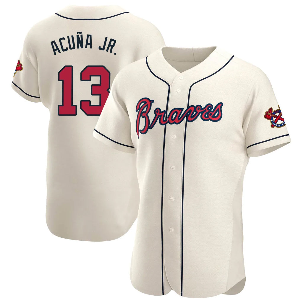 Atlanta Braves #13 Ronald Acuna Jr Player Cream FEDASGOGE Limited Elite Home Game Stitched Jerseys