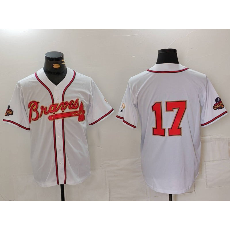 Atlanta Braves #17 Andy Messersmith White Gold FEDASGOGE World Series Champions Cool Base Stitched Jersey