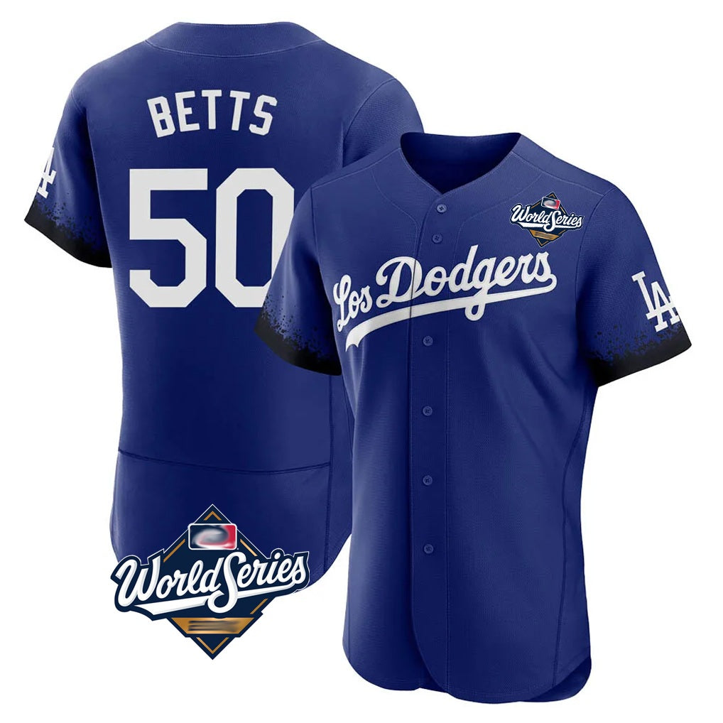 Los Angeles Dodgers #50 Mookie Betts Player Royal FEDASGOGE World Series City Connect Elite Home Stitched Jerseys