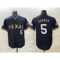 Texas Rangers #5 Corey Seager Number Black Gold FEDASGOGE Cool Base Stitched Jersey