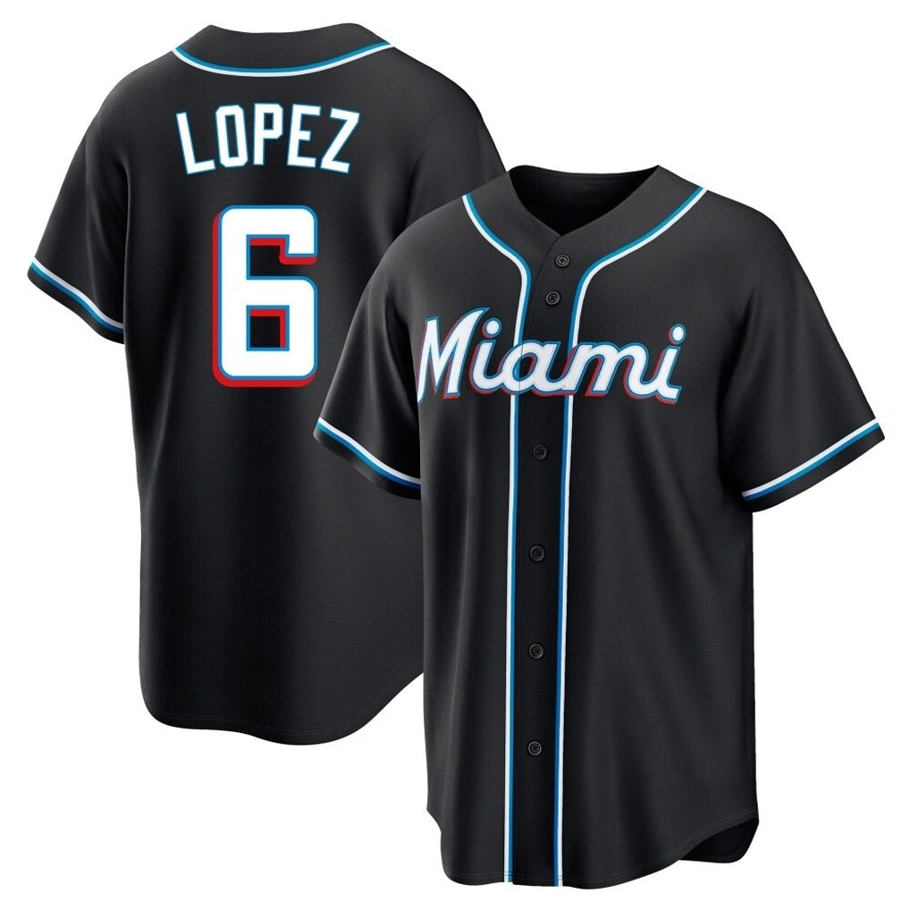 Miami Marlins #6 Otto Lopez Player Black FEDASGOGE Fashion Out Home Game Stitched Jerseys