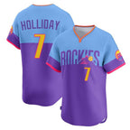 Colorado Rockies #7 Matt Holliday Player Purple-Light Blue FEDASGOGE City Connect Limited Home T-shirt Stitched Jerseys