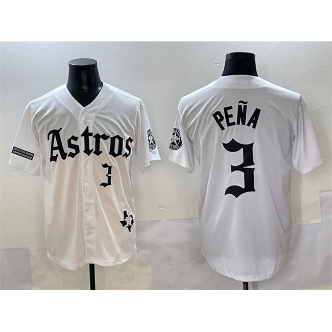 Houston Astros #3 Jeremy Pena White FEDASGOGE Gothic 'Houston Born Barrio Raised' Limited Stitched Jersey